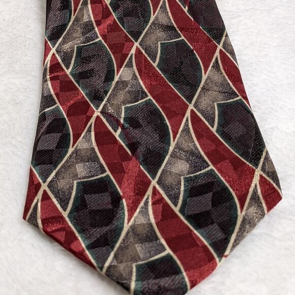 Vintage Men's 100% Silk Abstract Print Tie by Status - Picture 12 of 14